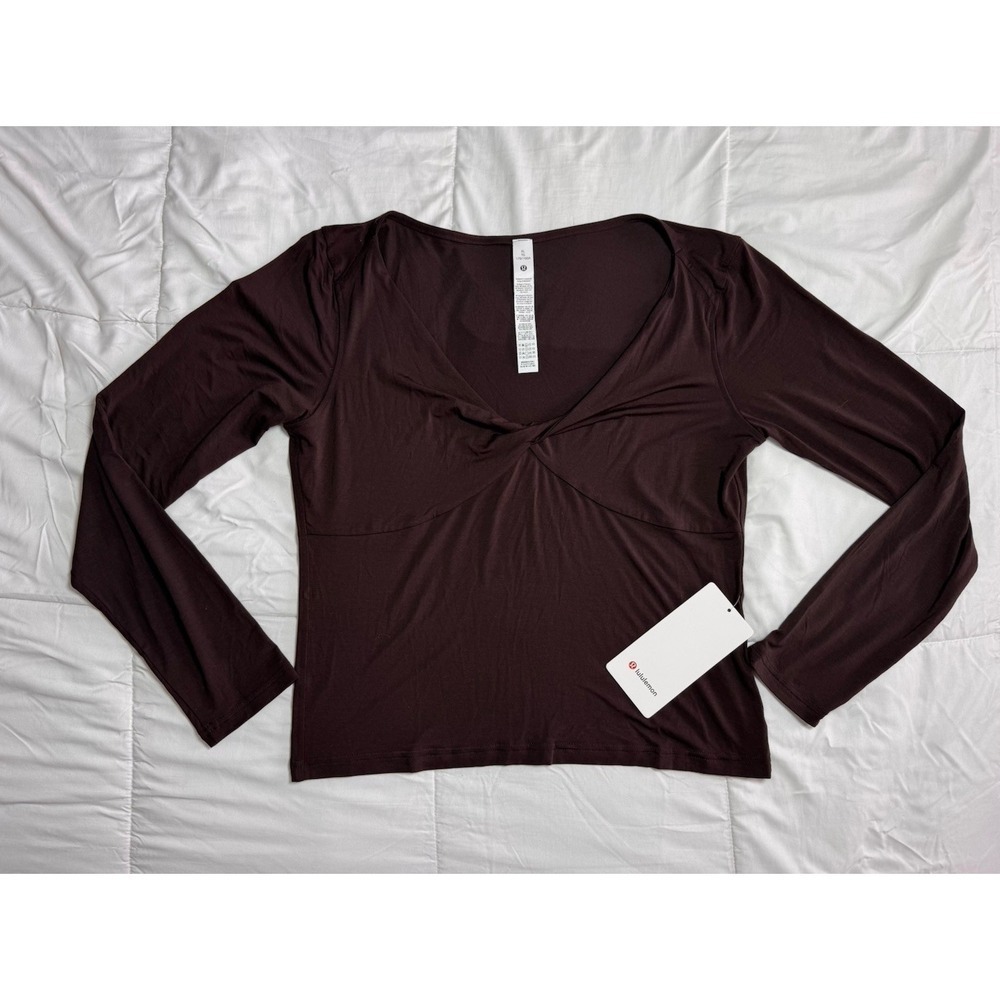 New LULULEMON Modal Silk Blend V-Neck Long-Sleeve Size XL Shirt Espresso Brown